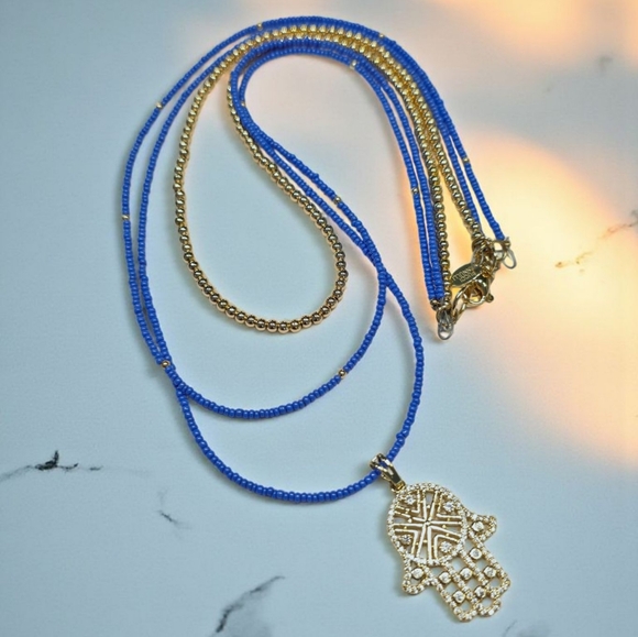 Three Strand Beaded Necklace and Pendant - Picture 1 of 6